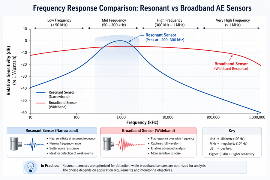 共振型 vs 宽带型声发射传感器
